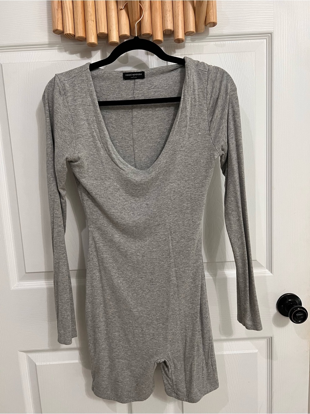 naked wardrobe Heather Gray Long Sleeve Scoop Neck Romper